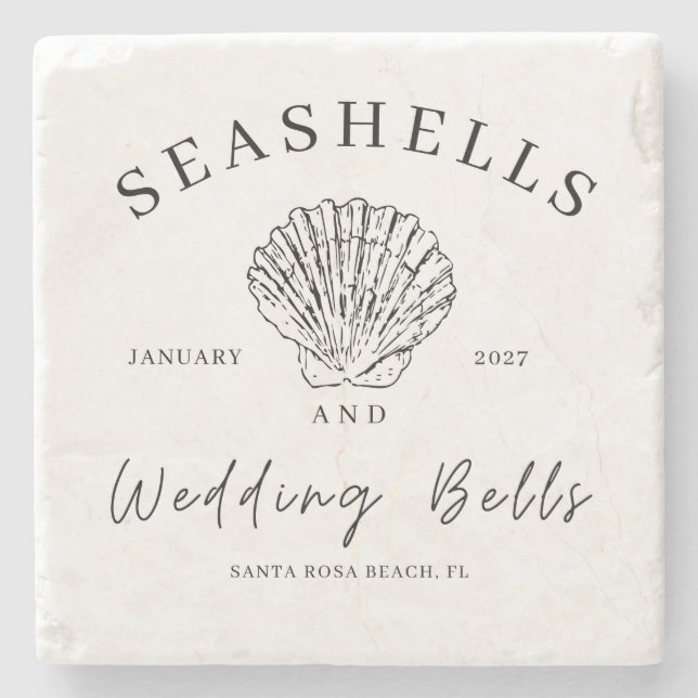 Piedra Posavasos de conchas y campanas de boda (Anverso)