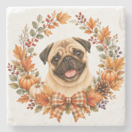 Piedra Posavasos de corona de otoño de Pug