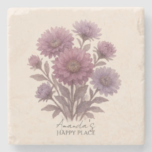 Piedra Posavasos de Flor de Aster, Floral Personalizado