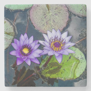 Piedra Posavasos de flor de loto púrpura tropical