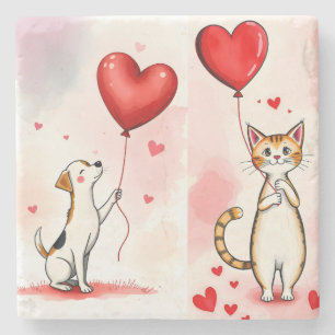 Piedra Posavasos de mármol Día de San Valentín Gato Perro