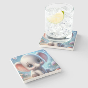 Piedra Posavasos de mármol elefante blanco bebé floral 