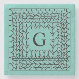 Piedra Posavasos de mármol KNIT PURL TEAL + Inicial