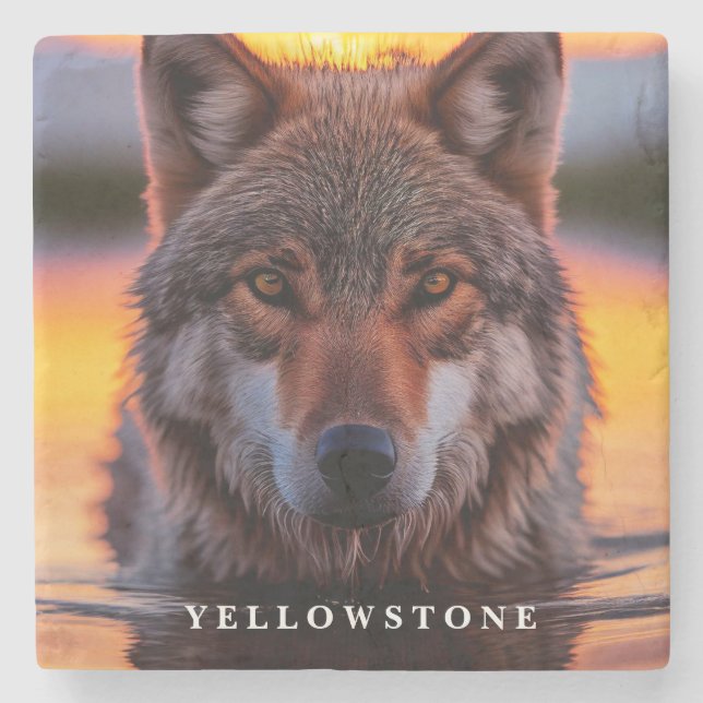 Piedra Posavasos de mármol - Lobo de Yellowstone (Anverso)