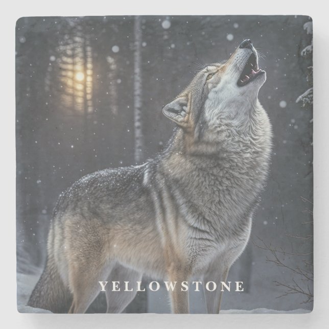 Piedra Posavasos de mármol - Lobo de Yellowstone (Anverso)