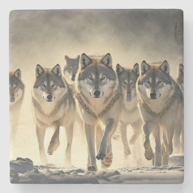 Piedra Posavasos de mármol-Lobos (Anverso)