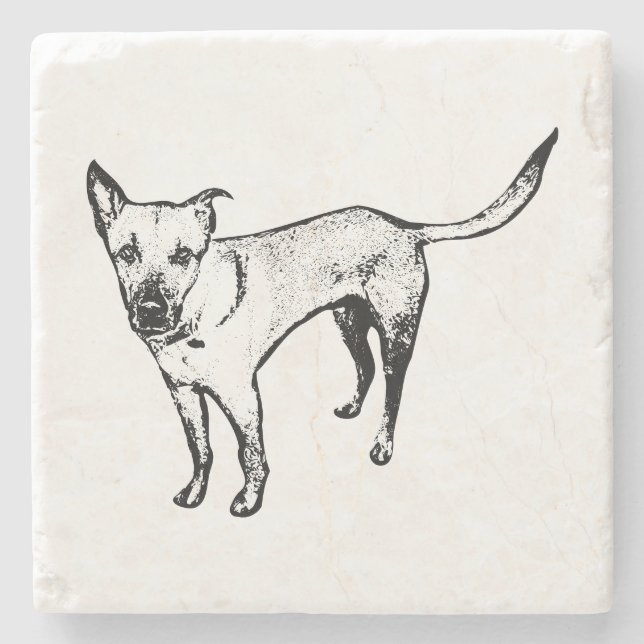 Piedra Posavasos de silueta de perro – Línea de tinta min (Anverso)