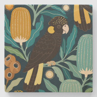 Piedra Posavasos Floral Nativo de Cacatúa Negra y Banksia