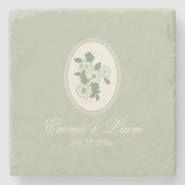 Piedra Posavasos personalizados de boda en verde salvia