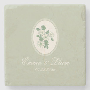 Piedra Posavasos personalizados de boda en verde salvia