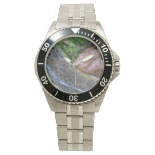 Piel de trucha marrón, reloj de pesca con mosca