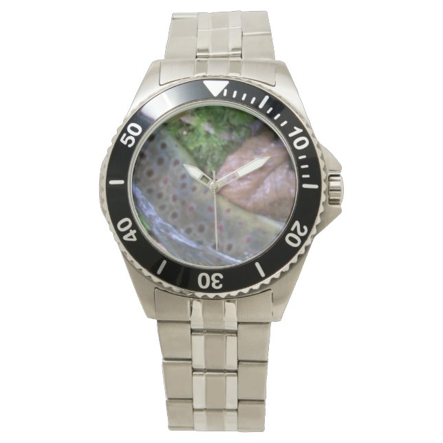 Piel de trucha marrón, reloj de pesca con mosca (Anverso)