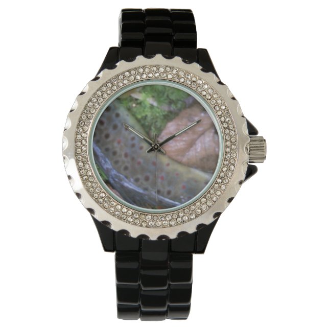 Piel de trucha marrón, reloj de pesca con mosca (Anverso)
