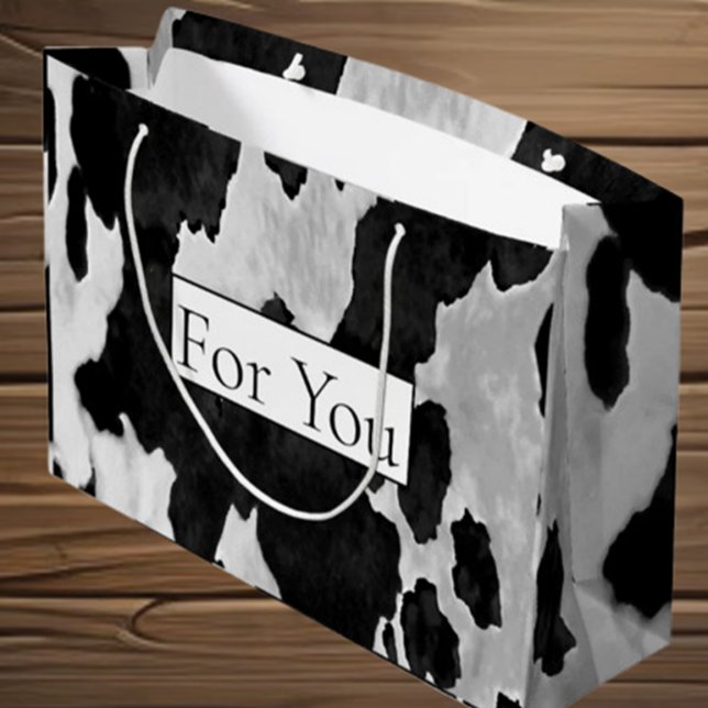 Piel de vaca negro y blanco para ti gran bolsa de  (Discover the perfect blend of style and compassion with our Cowhide Black n White Large Gift Bag  )