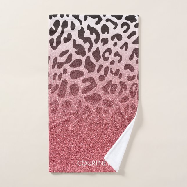Piel leopardo rosada Purpurina (Toalla de mano)