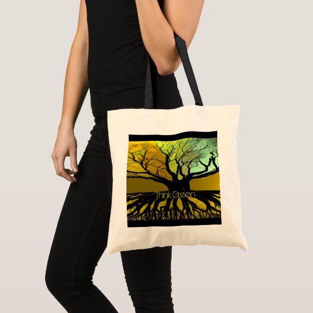 Piensa en la Bolsa de Tote de Raíz de Árbol Verde  (Anverso (producto))