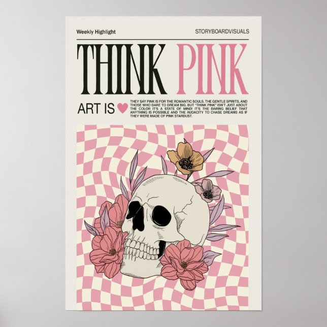 Piensa en Poster de moda de arte de pared rosa, Po (Frente)