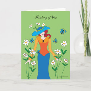 Piensa en tu carta de notas en blanco con mariposa