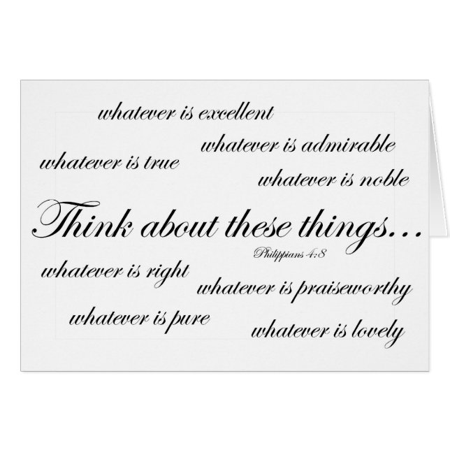Piense en tales cosas. 4:8 de los filipenses (Anverso (Horizontal))