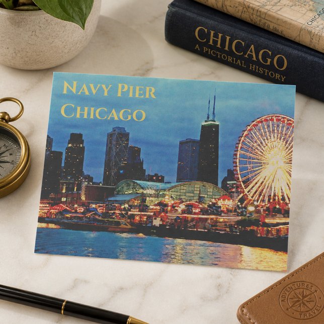 Pier de marina _en la noche postal de Chicago (Subido por el creador)
