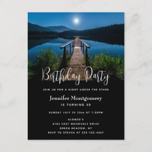 Pier de noche con invitación de cumpleaños de luna