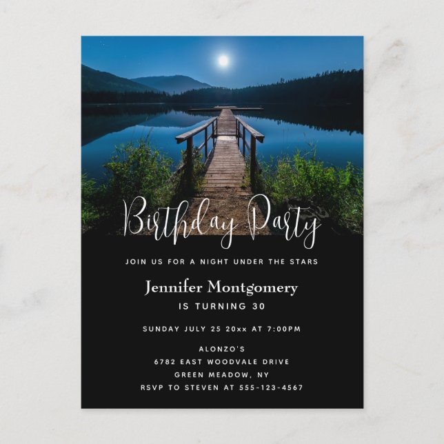 Pier de noche con invitación de cumpleaños de luna (Anverso)