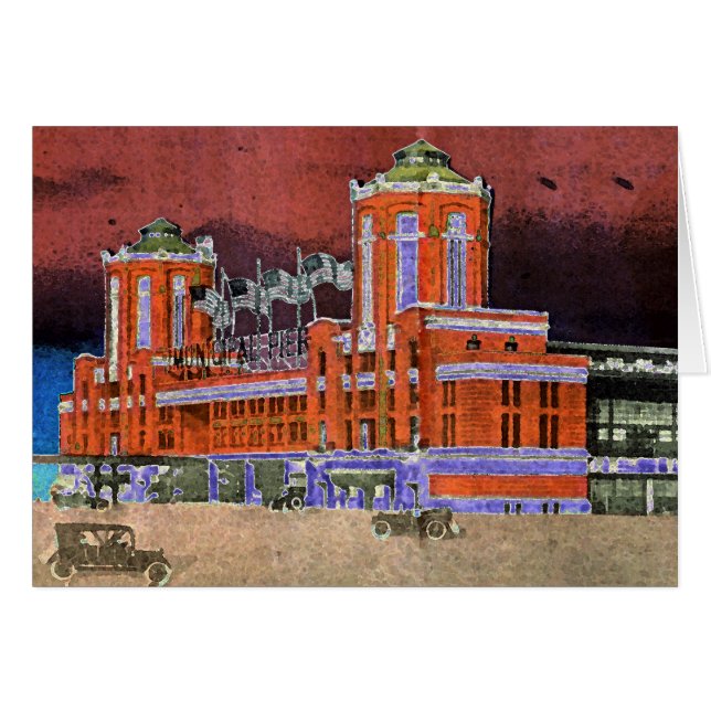 Pier naval Chicago 1920's Watercolor Art Windy Cit (Anverso (Horizontal))