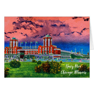 Pier naval Chicago 1920's Watercolor Art Windy Cit
