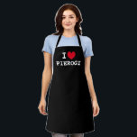 pierogi cardíaco | Divertido delantal de cocina ne<br><div class="desc">pierogi cardíaco | Graciosa plataforma de cocina negra personalizado para hombres y mujeres. Personalizable Me encanta el diseño de plantillas. Parones de barbacoa de cualquier color. Idea de regalo para amigos polacos,  familia,  chef,  cocinero,  mamá,  papá,  etc.</div>