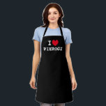 pierogi cardíaco | Divertido delantal de cocina ne<br><div class="desc">pierogi cardíaco | Graciosa plataforma de cocina negra personalizado para hombres y mujeres. Personalizable Me encanta el diseño de plantillas. Parones de barbacoa de cualquier color. Idea de regalo para amigos polacos,  familia,  chef,  cocinero,  mamá,  papá,  etc.</div>