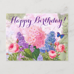 Pierre Redoute Flowers Feliz cumpleaños postal