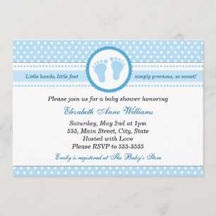 Pies Azules Bebé Chica Invitación Polka Puntos