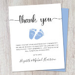 Pies azules de presupuesto Baby Boy Ducha Tarjeta<br><div class="desc">Gracias a tu bebé que duchó a los invitados con esta tarjeta de agradecimiento linda y económica con "gracias" en un guión elegante con toques y una acuarela azul de pies de bebé. Debajo puede personalizar fácilmente su mensaje de agradecimiento o dejar en blanco una nota manuscrita.</div>