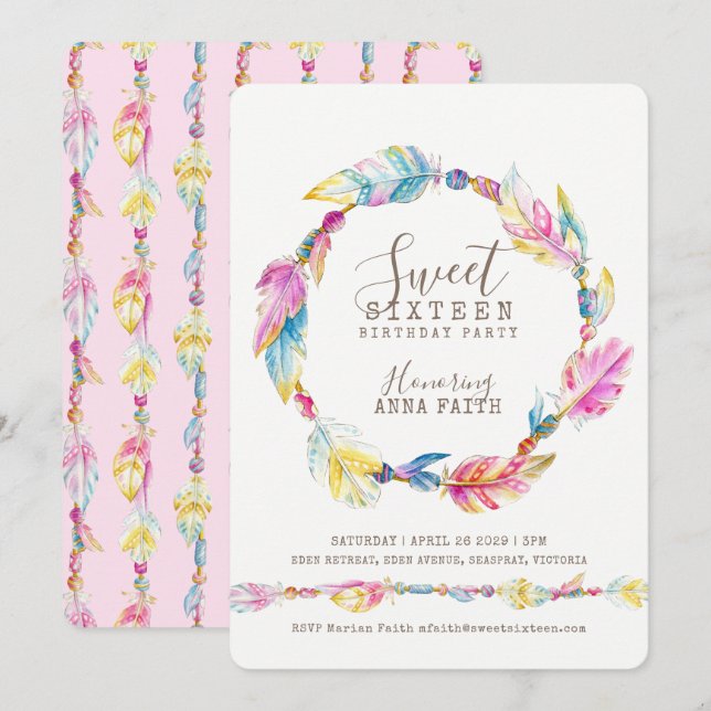 Pies color agua rosa dulce dieciséis invitaciones (Anverso / Reverso)