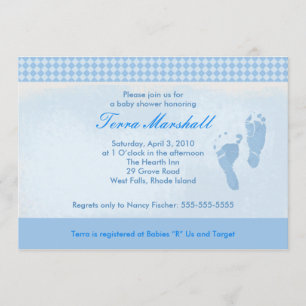 Pies de bebé azul Baby Shower Tamaño de invitación