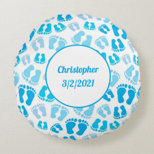 Pies de bebé azul personalizados Almohada redonda