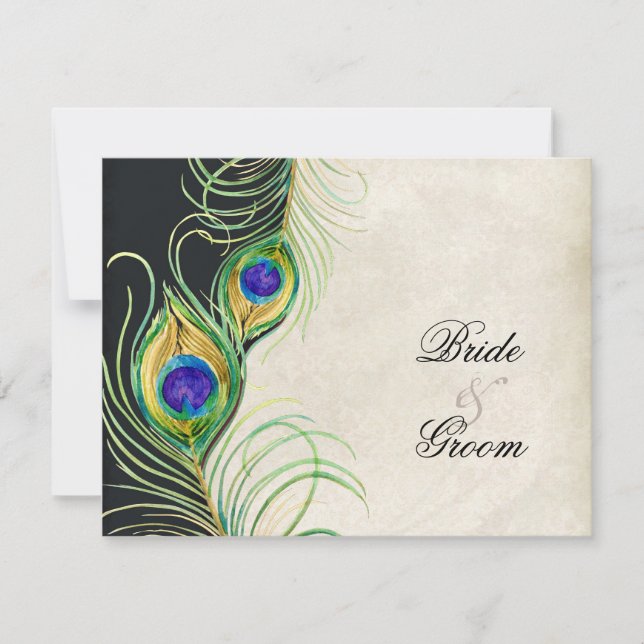 Pies de pavo real acuarela Negro Tan Damask RSVP (Anverso)