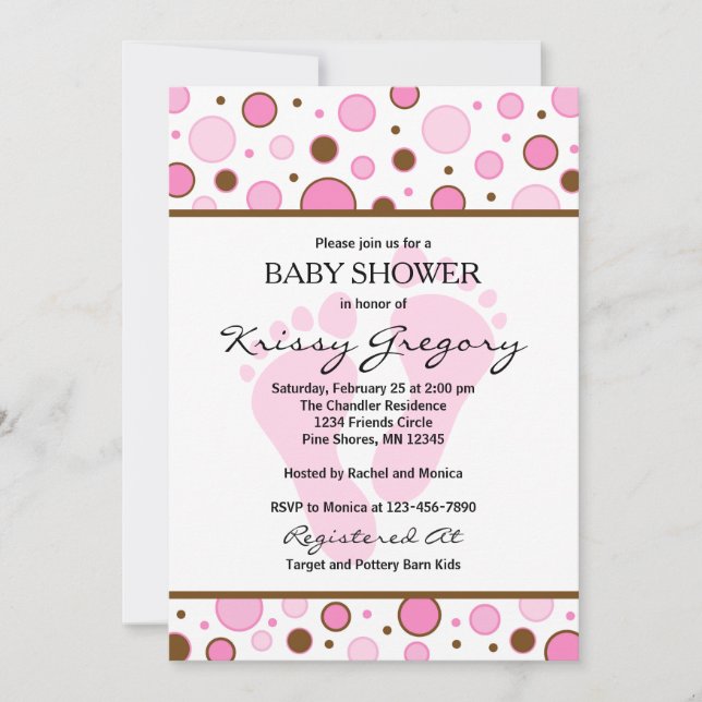 Pies y puntos Pink Baby Shower Invitaciones (Anverso)