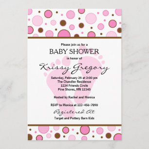 Pies y puntos Pink Baby Shower Invitaciones
