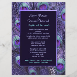 Pieza de pavo real morado de 6,5" x 8 Invitación a