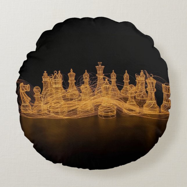 Piezas De Ajedrez Iluminadas Almohada redonda (Anverso)