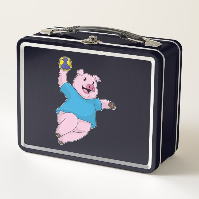 Pig como jugador de balonmano con balonmano (Anverso)