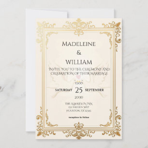 Pigeon Elegant Luxury Gold Wedding Invitación
