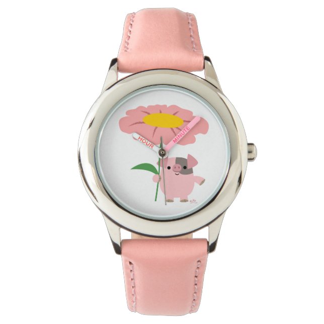 Piglet Personalizado con reloj de regalo (rosado) (Anverso)