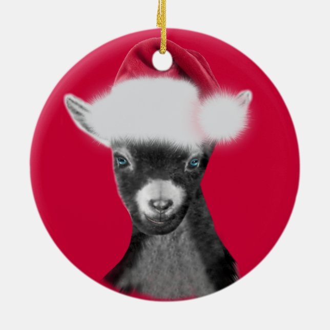 Pigmy Goat Santa Hat Ornamento de Navidad (Atrás)