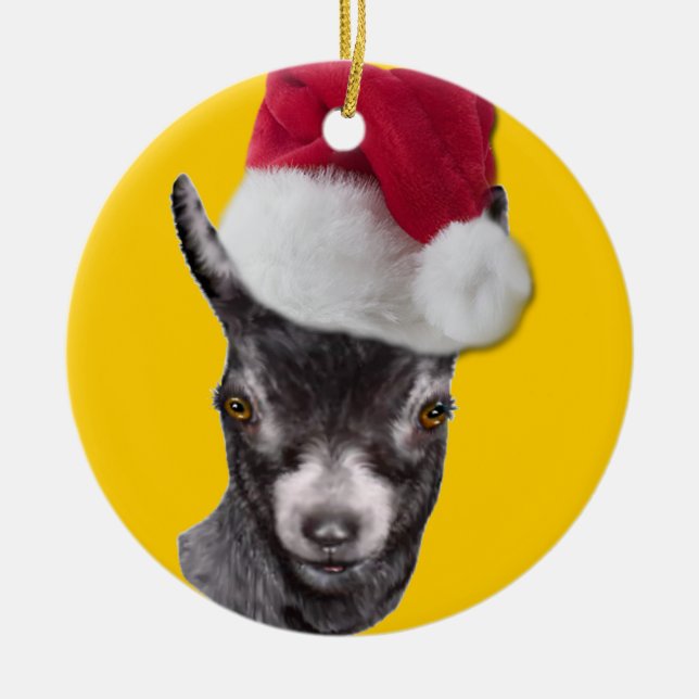 Pigmy Goat Santa Hat Ornamento de Navidad (Frente)