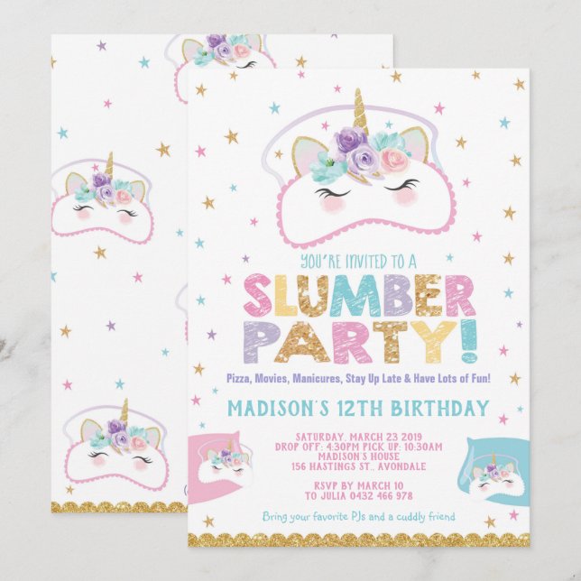 Pijama de la invitación del cumpleaños de la (Anverso / Reverso)