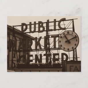Pike Place Market, postal Seattle, estilo vintage