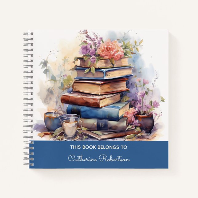 pila caprichosa de libros flores acuarela (Anverso)