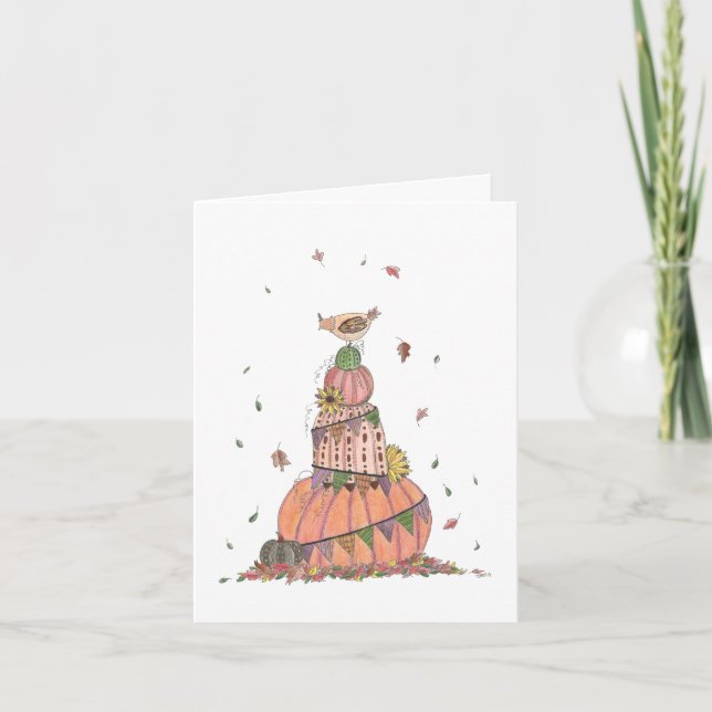 Pila de calabaza de otoño con tarjeta de pollo (Anverso)